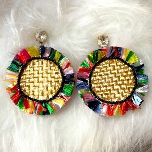 Colorful Fun Earrings with black beaded edge and diamond on clasp